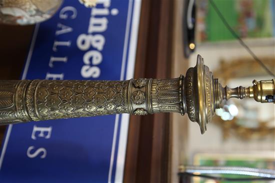 A pair of French Empire style brass table lamps, 2ft 5ins high